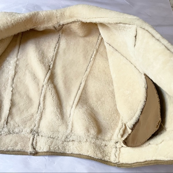 Vintage retro suede & wool shearling open front snap hem jacket coat Small - Picture 7 of 13